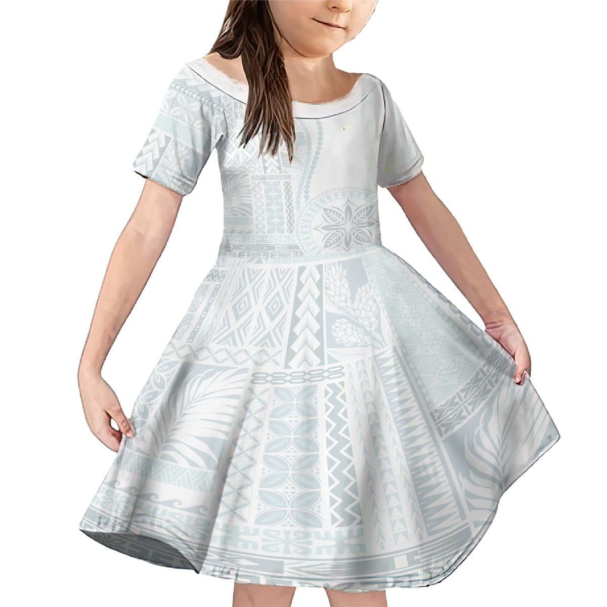 Samoa White Sunday Family Matching Mermaid Dress and Hawaiian Shirt Classic Siapo Style LT7 - Wonder Print Shop