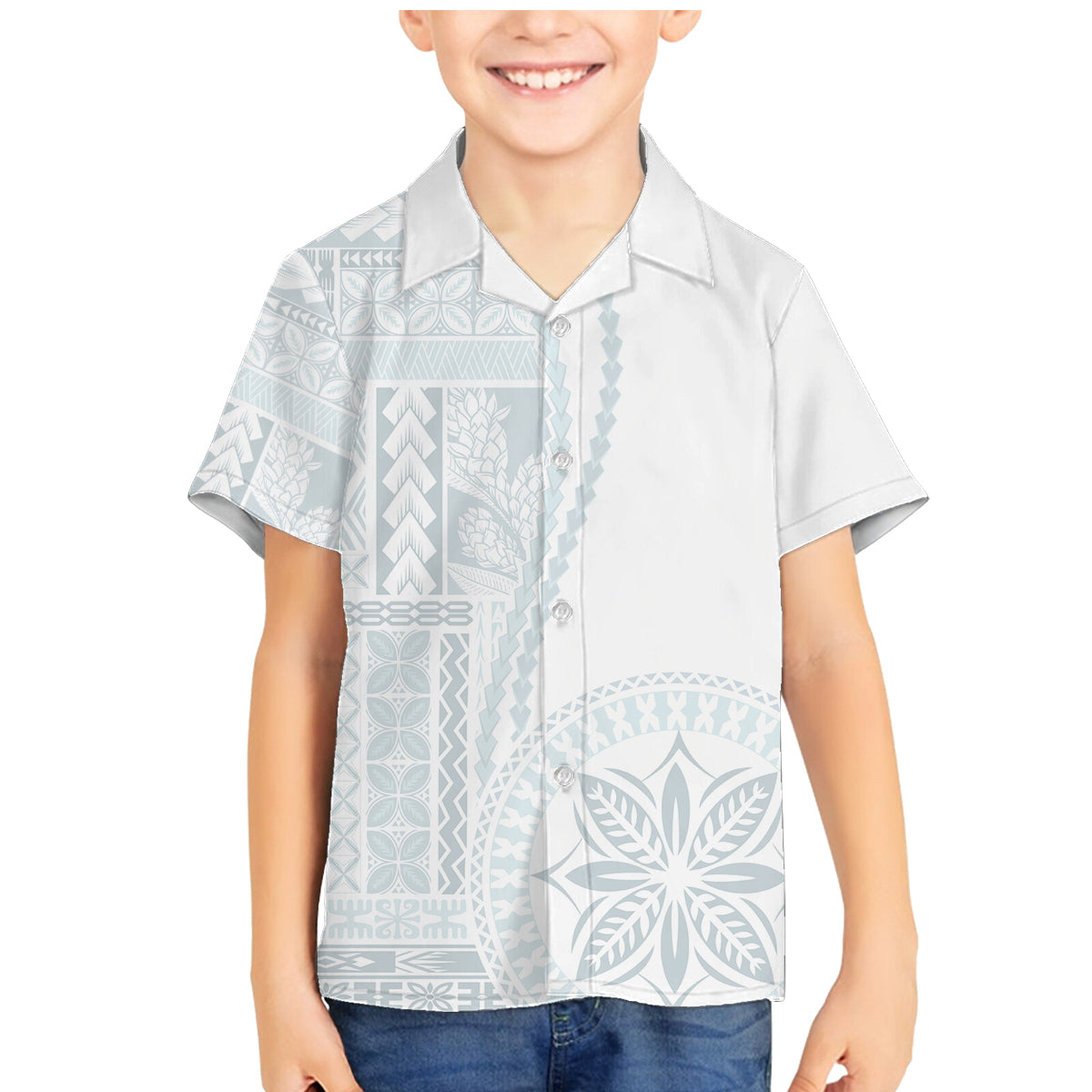 Samoa White Sunday Family Matching Mermaid Dress and Hawaiian Shirt Classic Siapo Style LT7 - Wonder Print Shop