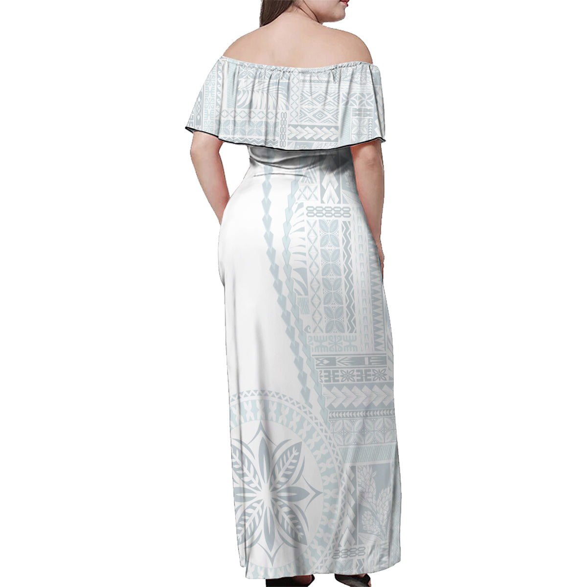 Samoa White Sunday Family Matching Off Shoulder Maxi Dress and Hawaiian Shirt Classic Siapo Style LT7 - Wonder Print Shop