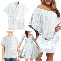 Samoa White Sunday Family Matching Off Shoulder Short Dress and Hawaiian Shirt Classic Siapo Style LT7 - Wonder Print Shop