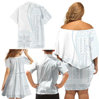 Samoa White Sunday Family Matching Off Shoulder Short Dress and Hawaiian Shirt Classic Siapo Style LT7 - Wonder Print Shop