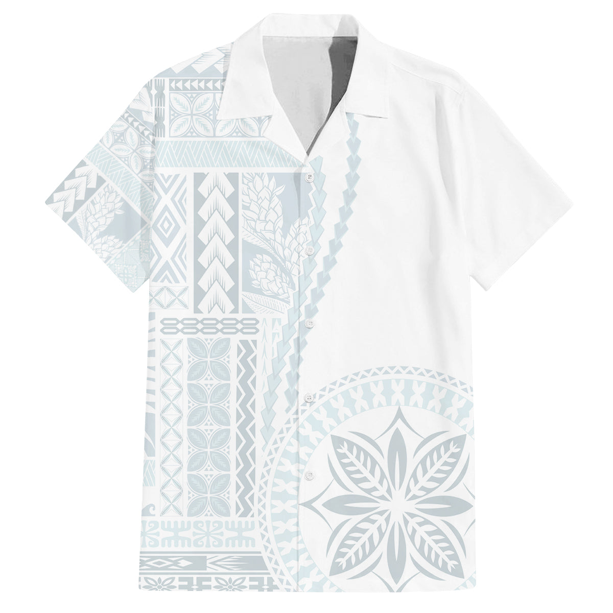 Samoa White Sunday Family Matching Off Shoulder Short Dress and Hawaiian Shirt Classic Siapo Style LT7 - Wonder Print Shop