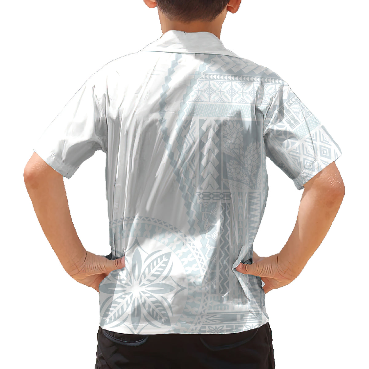 Samoa White Sunday Family Matching Short Sleeve Bodycon Dress and Hawaiian Shirt Classic Siapo Style - Wonder Print Shop