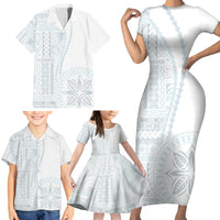 Samoa White Sunday Family Matching Short Sleeve Bodycon Dress and Hawaiian Shirt Classic Siapo Style - Wonder Print Shop