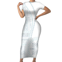 Samoa White Sunday Family Matching Short Sleeve Bodycon Dress and Hawaiian Shirt Classic Siapo Style - Wonder Print Shop