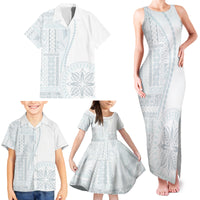 Samoa White Sunday Family Matching Tank Maxi Dress and Hawaiian Shirt Classic Siapo Style - Wonder Print Shop