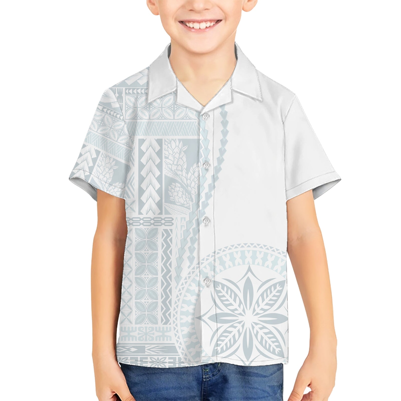 Samoa White Sunday Kid Hawaiian Shirt Classic Siapo Style - Wonder Print Shop