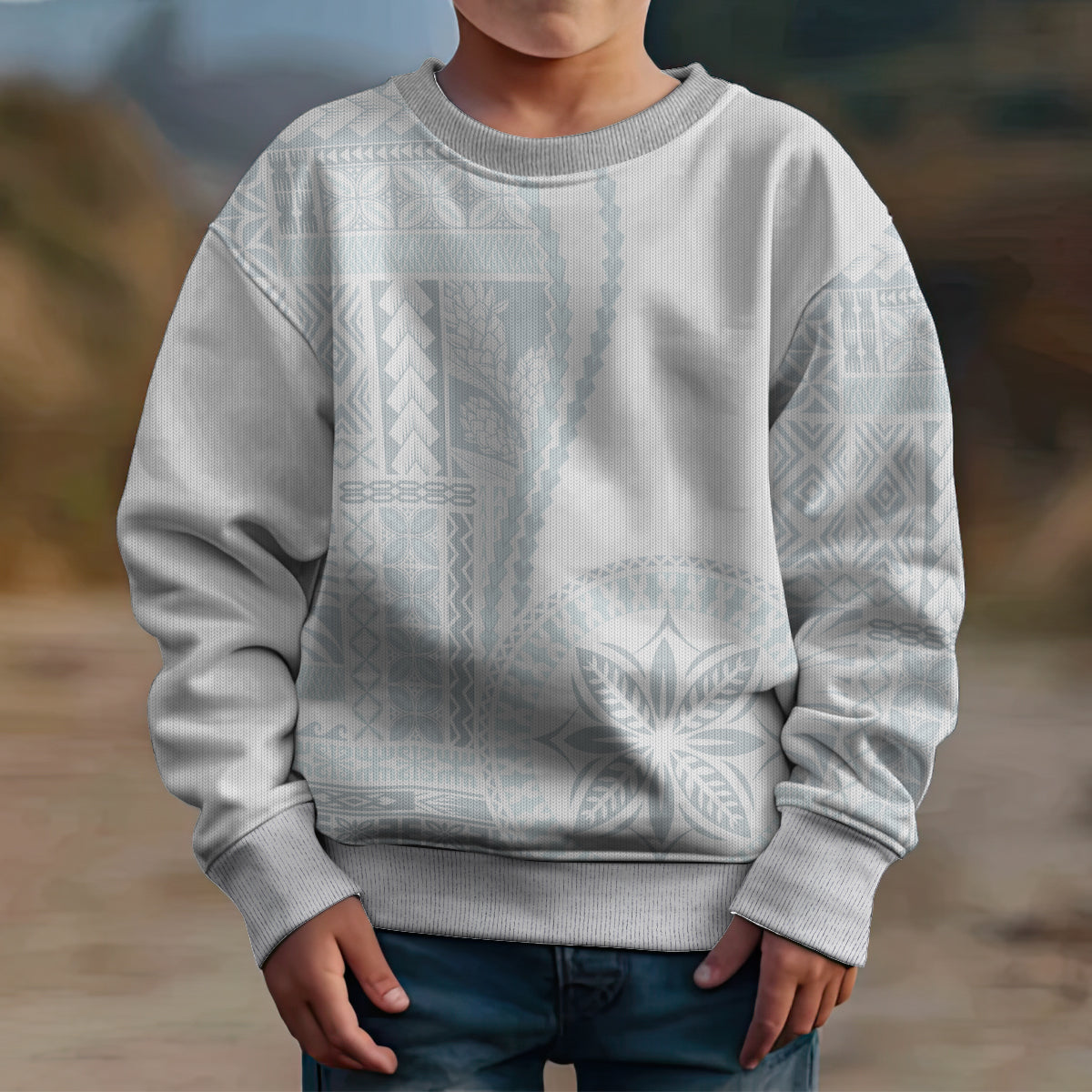 Samoa White Sunday Kid Ugly Christmas Sweater Classic Siapo Style - Wonder Print Shop