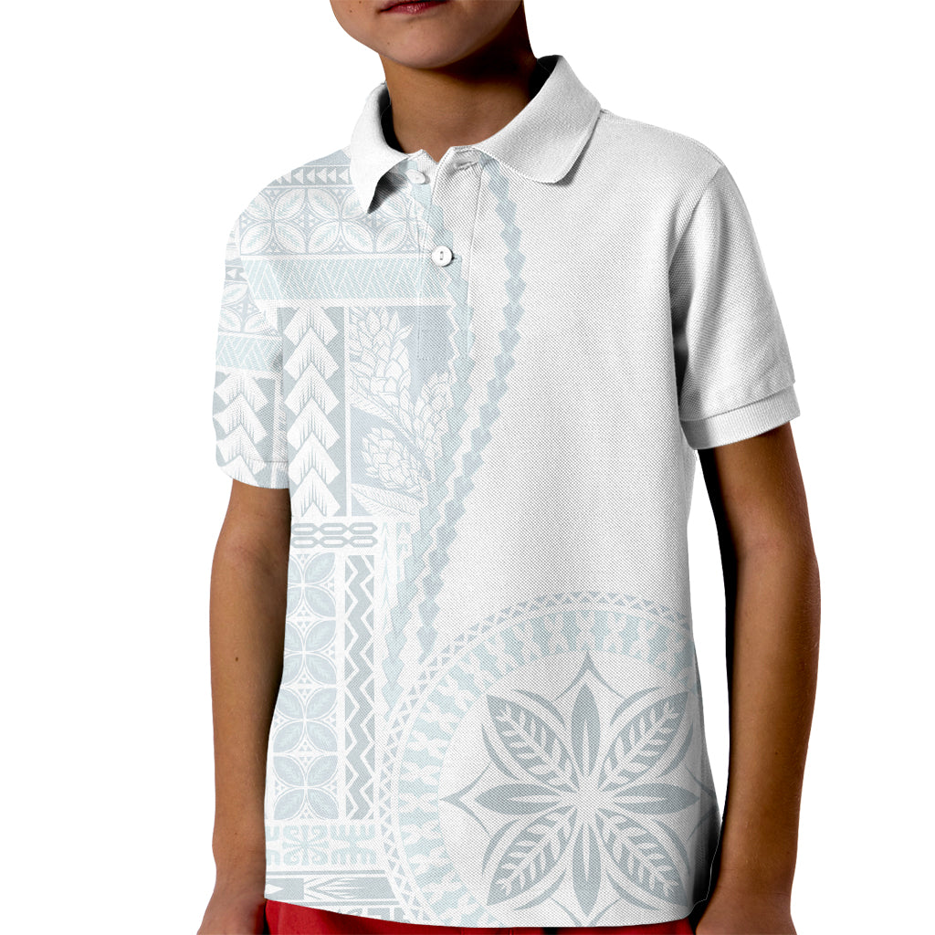 Samoa White Sunday Kid Polo Shirt Classic Siapo Style - Wonder Print Shop