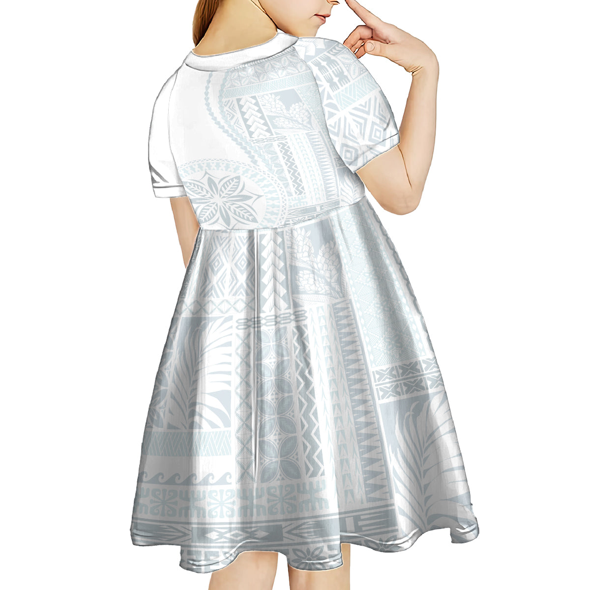 Samoa White Sunday Kid Short Sleeve Dress Classic Siapo Style - Wonder Print Shop