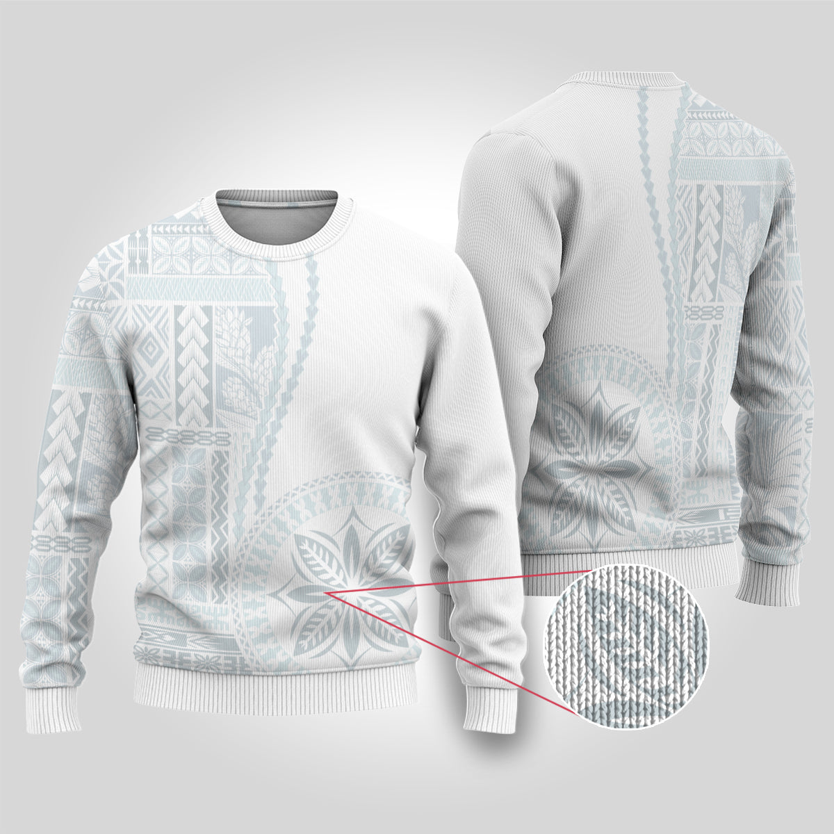 Samoa White Sunday Ugly Christmas Sweater Classic Siapo Style - Wonder Print Shop