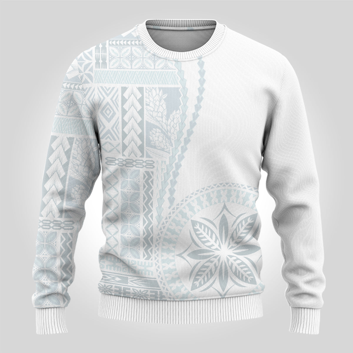 Samoa White Sunday Ugly Christmas Sweater Classic Siapo Style - Wonder Print Shop