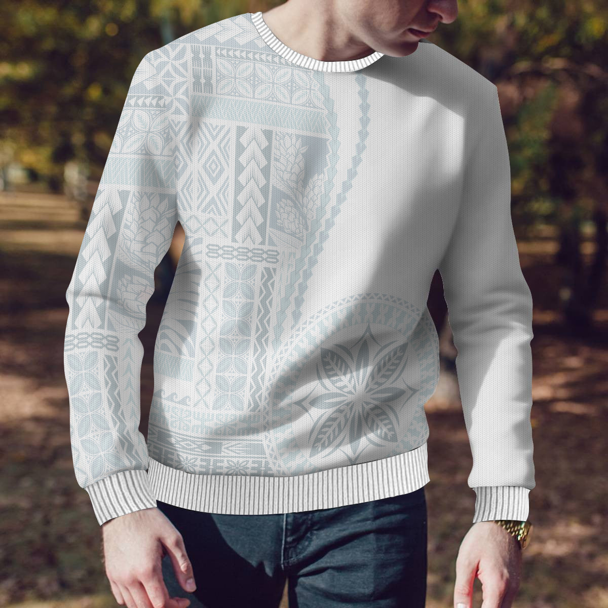 Samoa White Sunday Ugly Christmas Sweater Classic Siapo Style - Wonder Print Shop