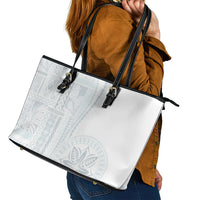 Samoa White Sunday Leather Tote Bag Classic Siapo Style - Wonder Print Shop