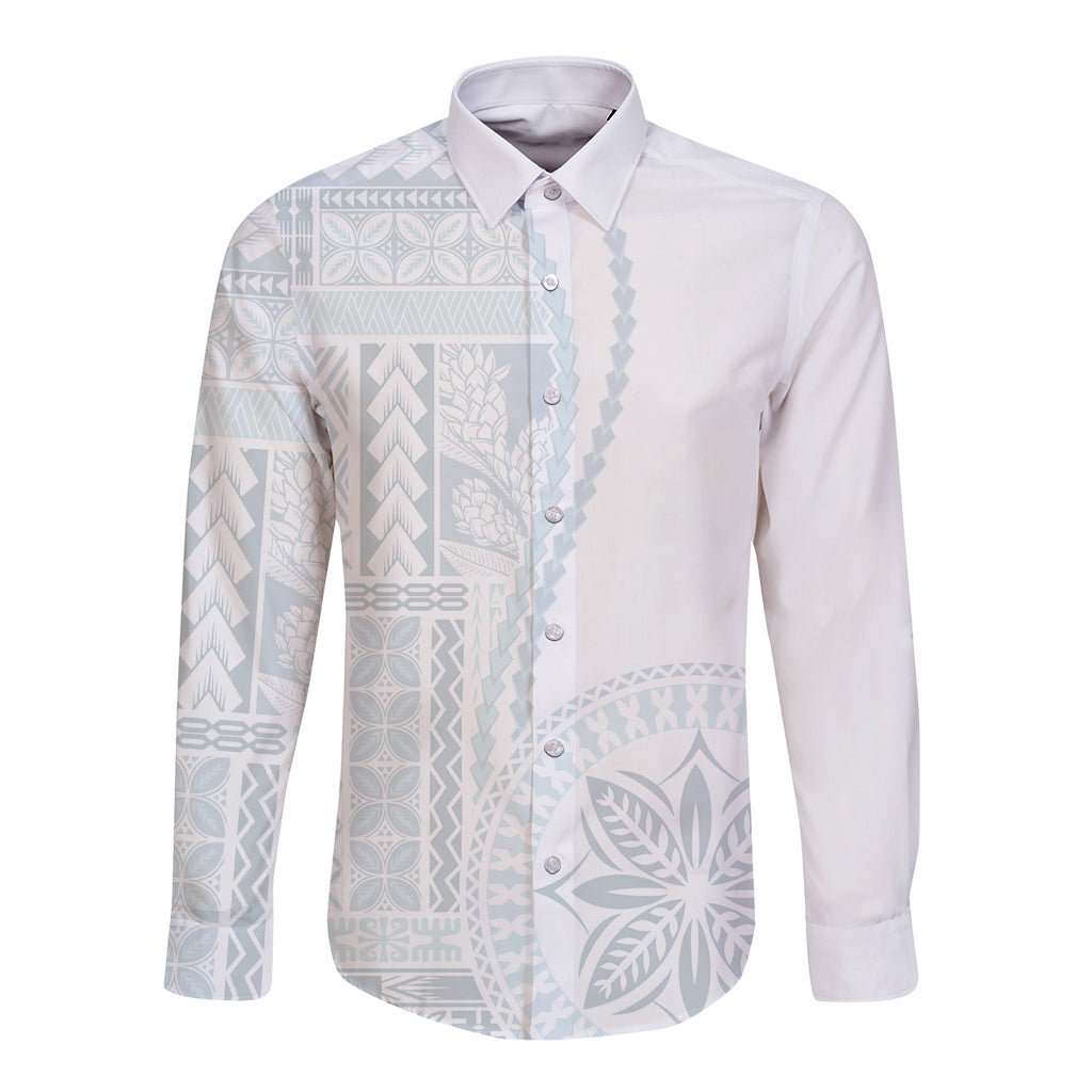 Samoa White Sunday Long Sleeve Button Shirt Classic Siapo Style - Wonder Print Shop