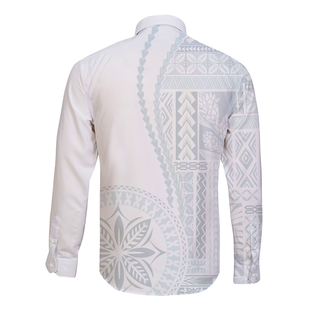 Samoa White Sunday Long Sleeve Button Shirt Classic Siapo Style - Wonder Print Shop