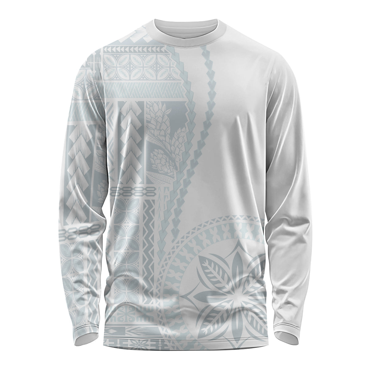 Samoa White Sunday Long Sleeve Shirt Classic Siapo Style - Wonder Print Shop