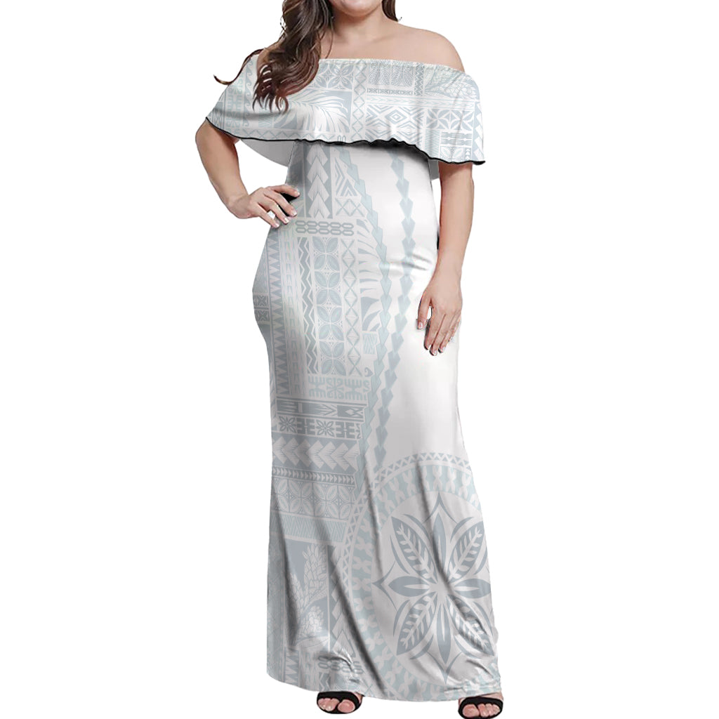 Samoa White Sunday Off Shoulder Maxi Dress Classic Siapo Style - Wonder Print Shop