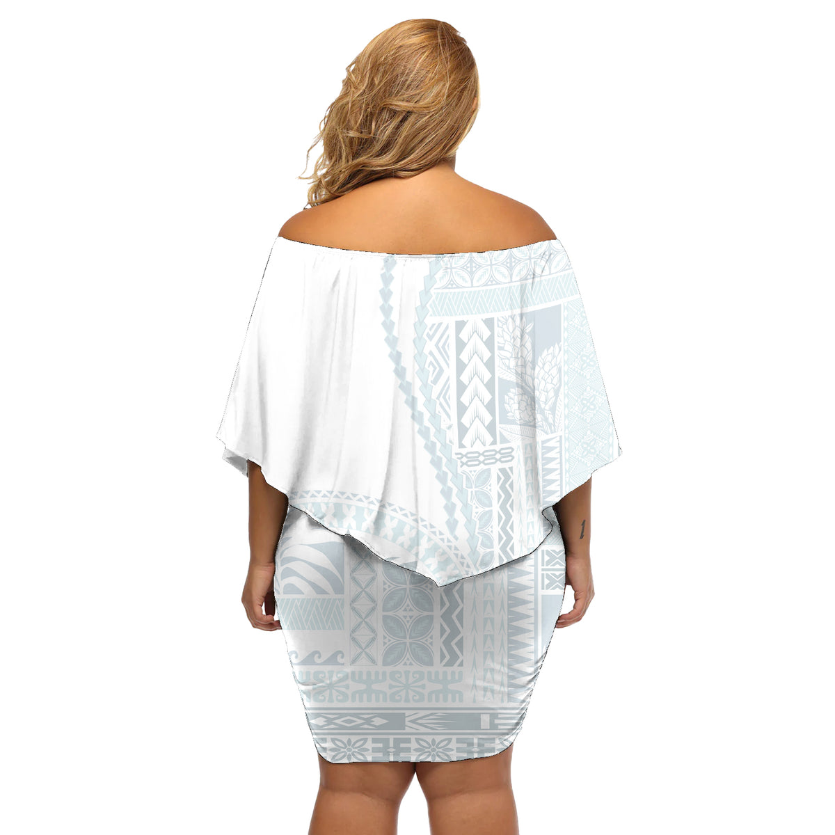Samoa White Sunday Off Shoulder Short Dress Classic Siapo Style - Wonder Print Shop