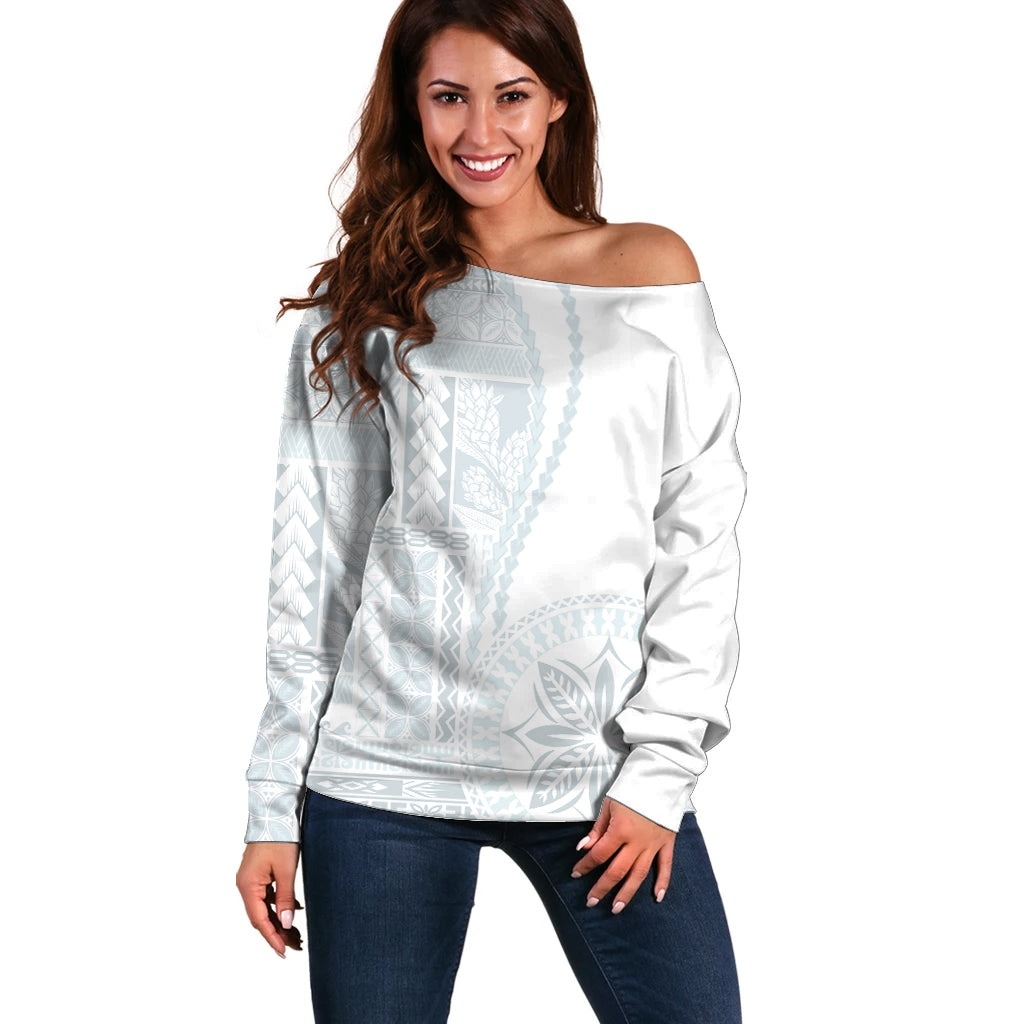 Samoa White Sunday Off Shoulder Sweater Classic Siapo Style - Wonder Print Shop