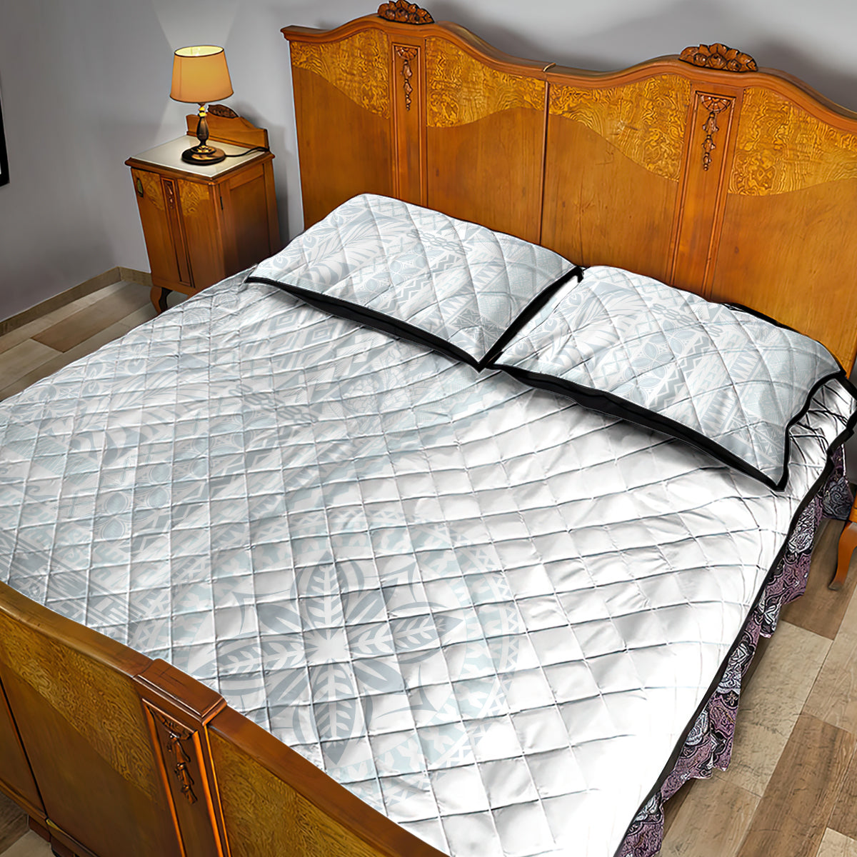 Samoa White Sunday Quilt Bed Set Classic Siapo Style - Wonder Print Shop