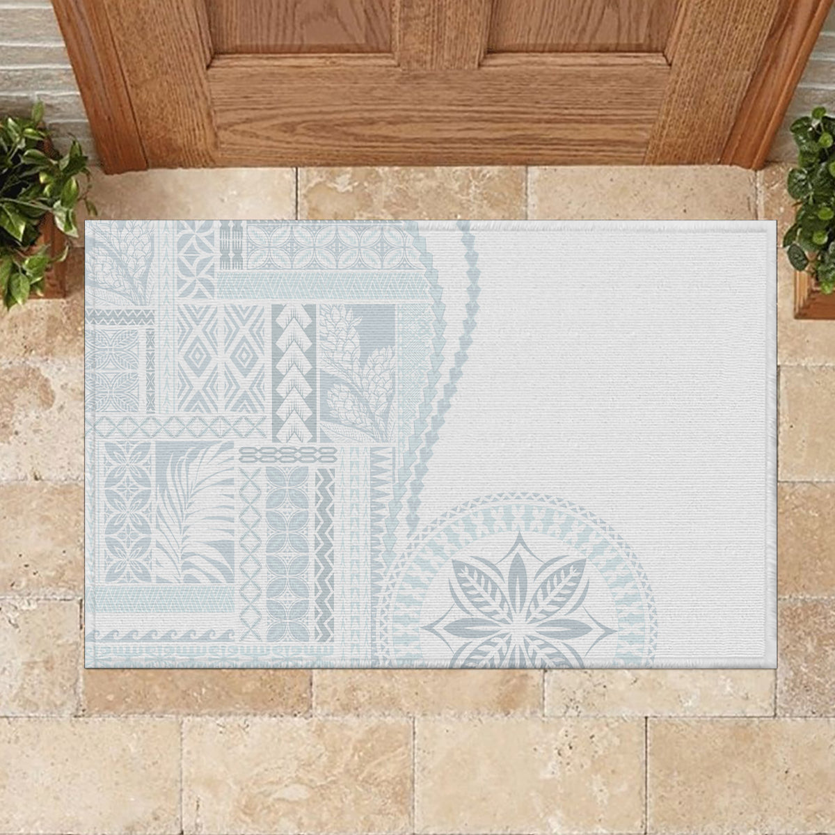 Samoa White Sunday Rubber Doormat Classic Siapo Style - Wonder Print Shop