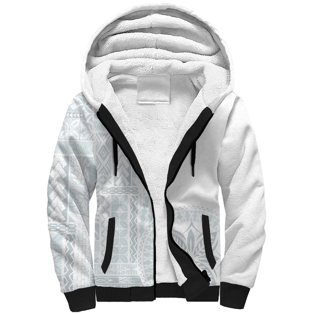 Samoa White Sunday Sherpa Hoodie Classic Siapo Style - Wonder Print Shop