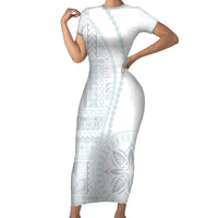 Samoa White Sunday Short Sleeve Bodycon Dress Classic Siapo Style - Wonder Print Shop