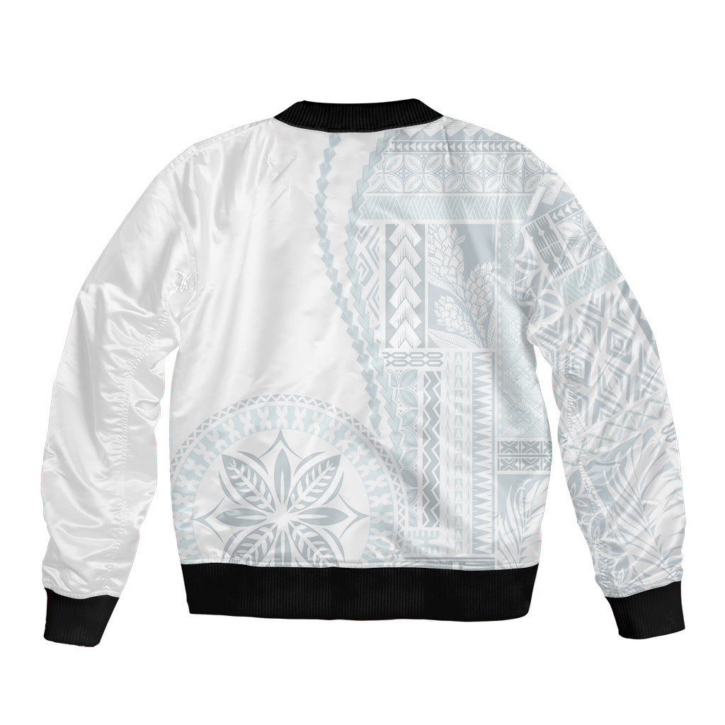 Samoa White Sunday Sleeve Zip Bomber Jacket Classic Siapo Style - Wonder Print Shop