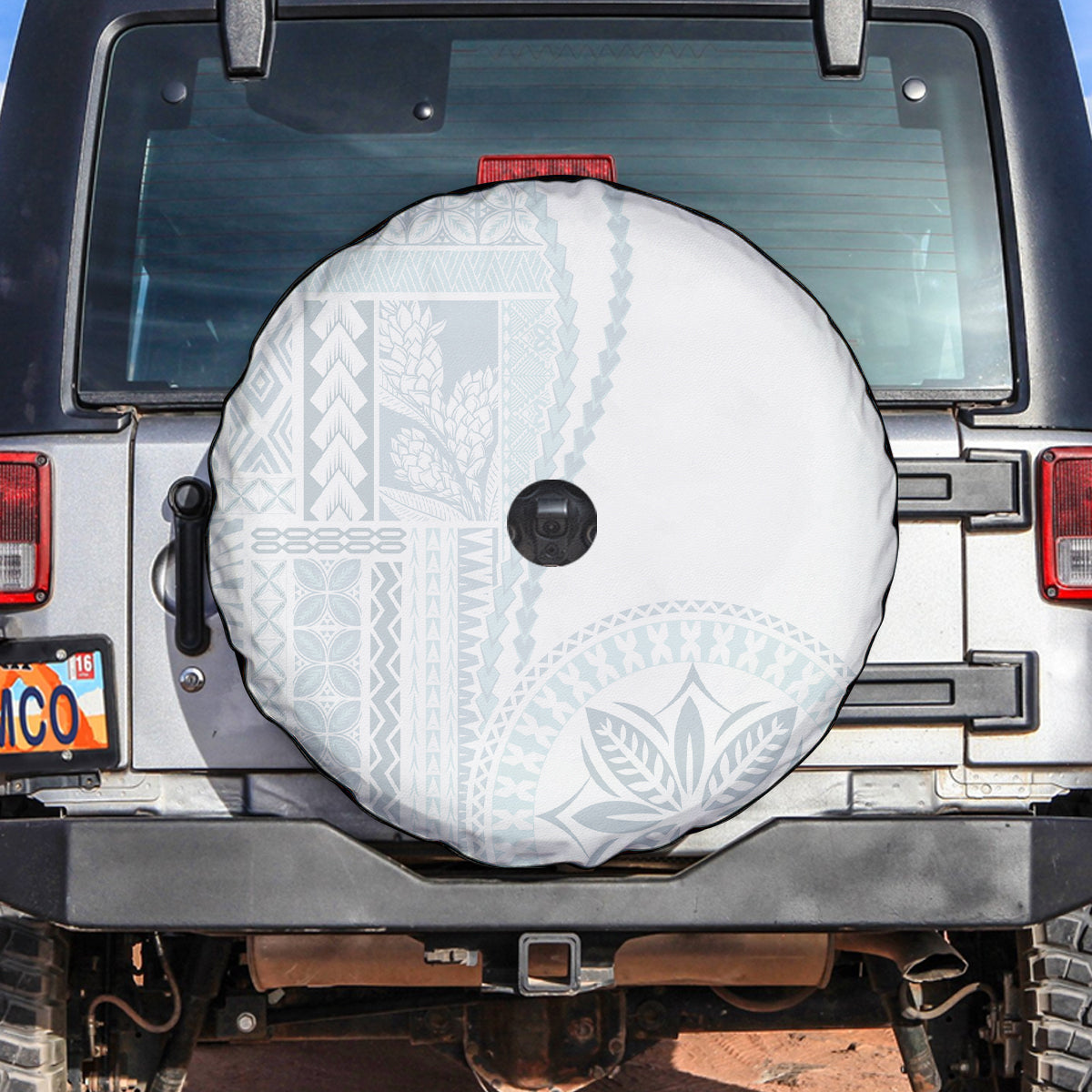 Samoa White Sunday Spare Tire Cover Classic Siapo Style - Wonder Print Shop