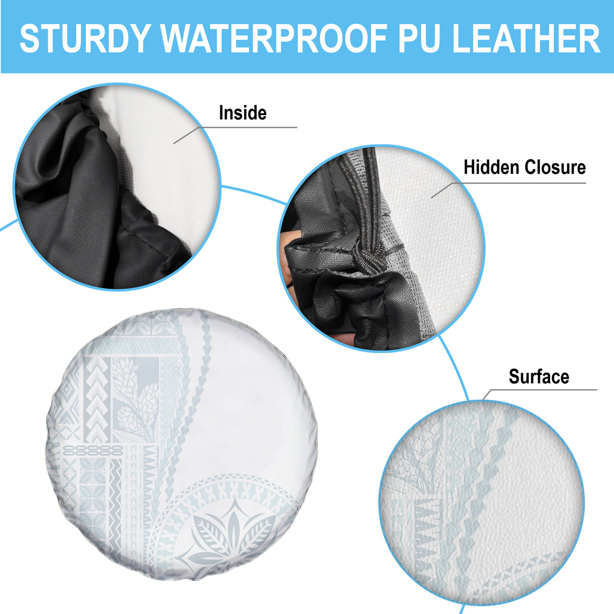 Samoa White Sunday Spare Tire Cover Classic Siapo Style - Wonder Print Shop