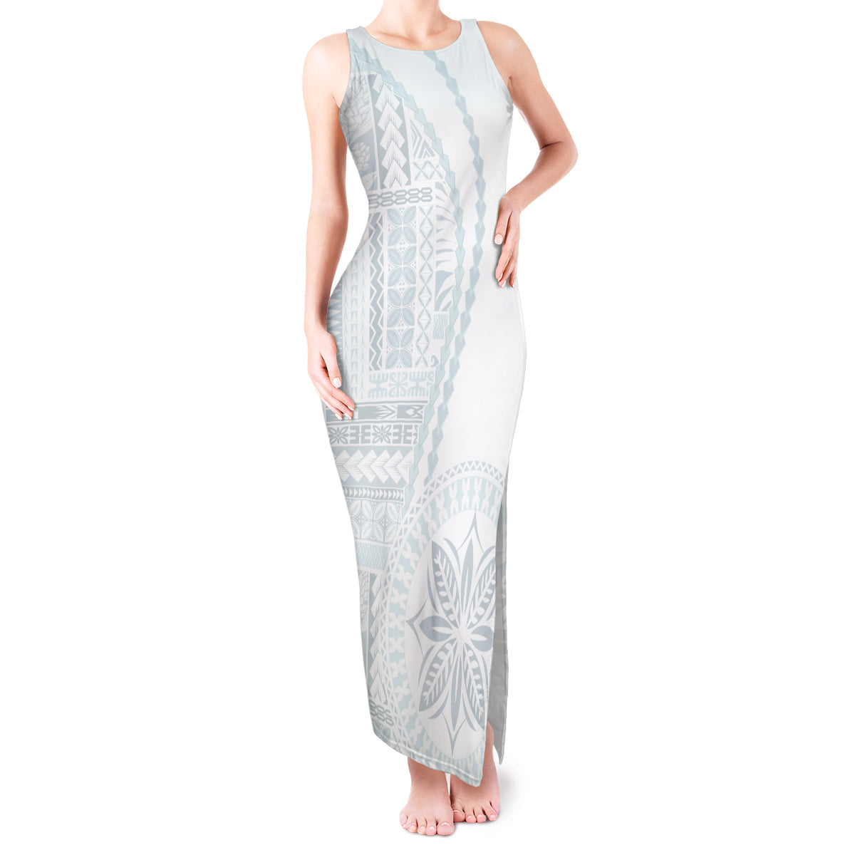 Samoa White Sunday Tank Maxi Dress Classic Siapo Style - Wonder Print Shop