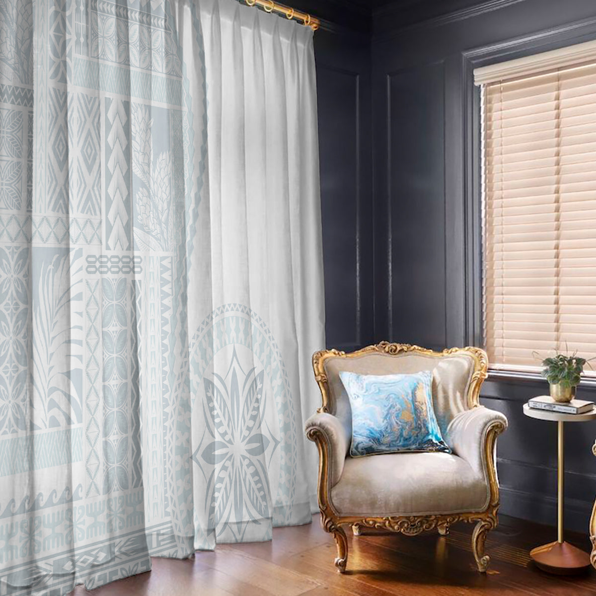 Samoa White Sunday Window Curtain Classic Siapo Style - Wonder Print Shop