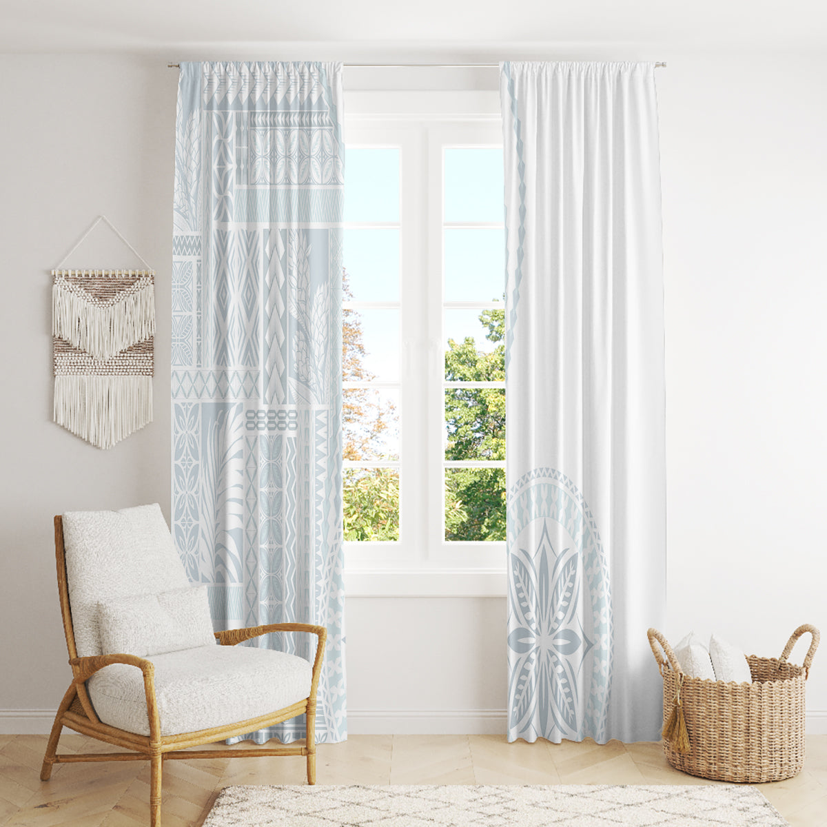 Samoa White Sunday Window Curtain Classic Siapo Style - Wonder Print Shop