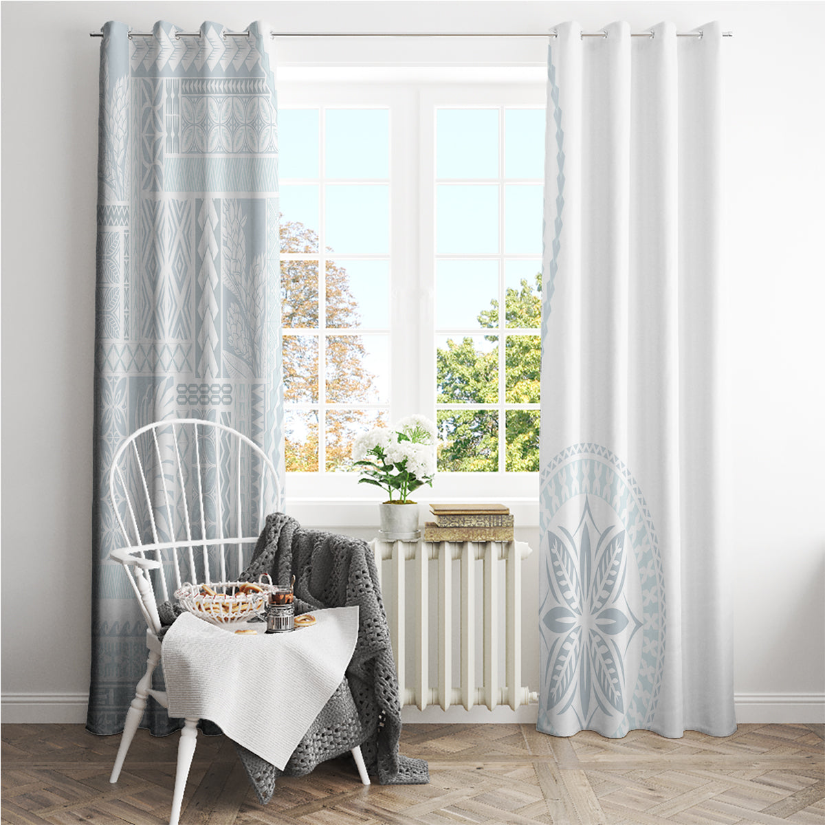 Samoa White Sunday Window Curtain Classic Siapo Style - Wonder Print Shop