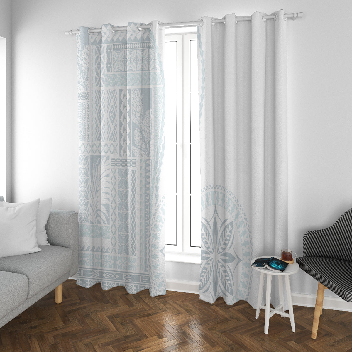 Samoa White Sunday Window Curtain Classic Siapo Style - Wonder Print Shop