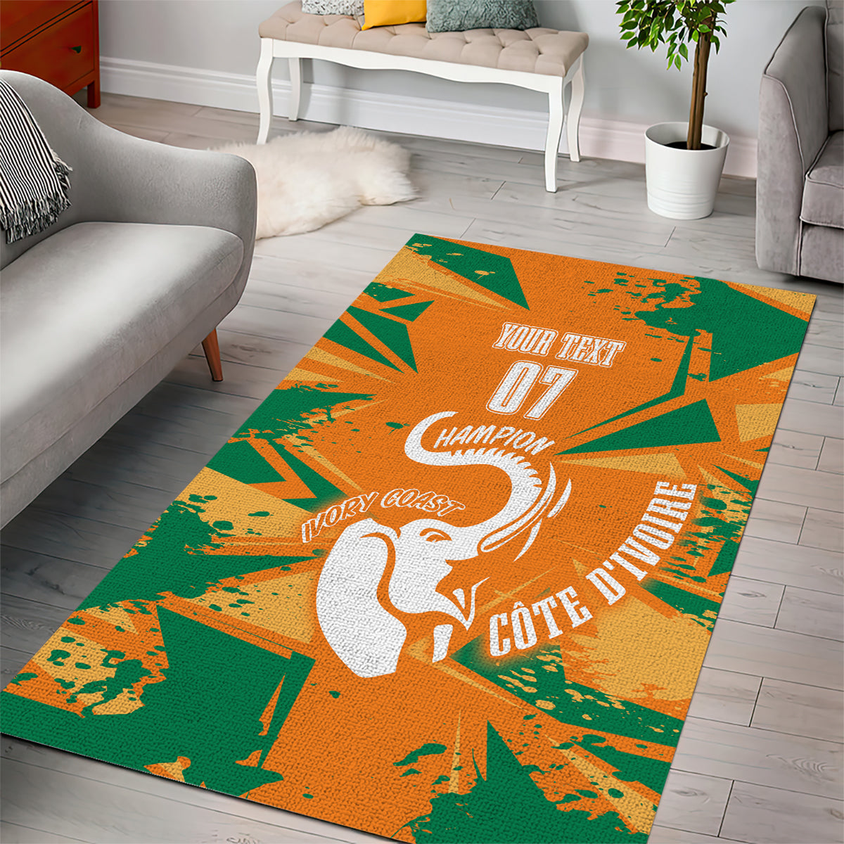 Ivory Coast Football Custom Area Rug Les Elephants Champions LT7 - Wonder Print Shop