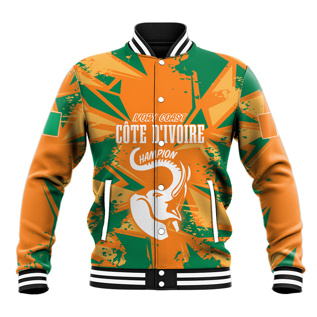 Ivory Coast Football Custom Baseball Jacket Les Elephants Champions LT7 - Wonder Print Shop