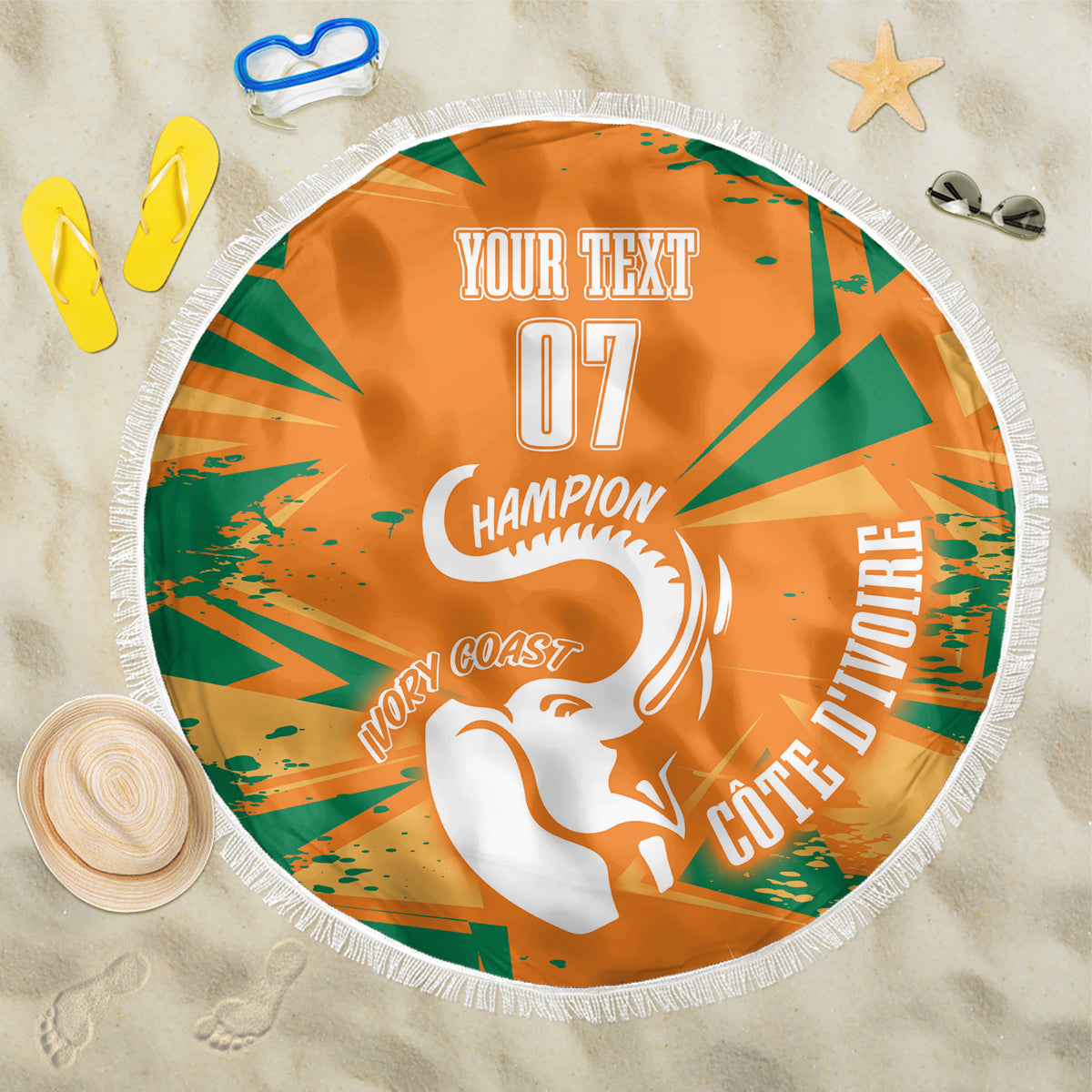 Ivory Coast Football Custom Beach Blanket Les Elephants Champions