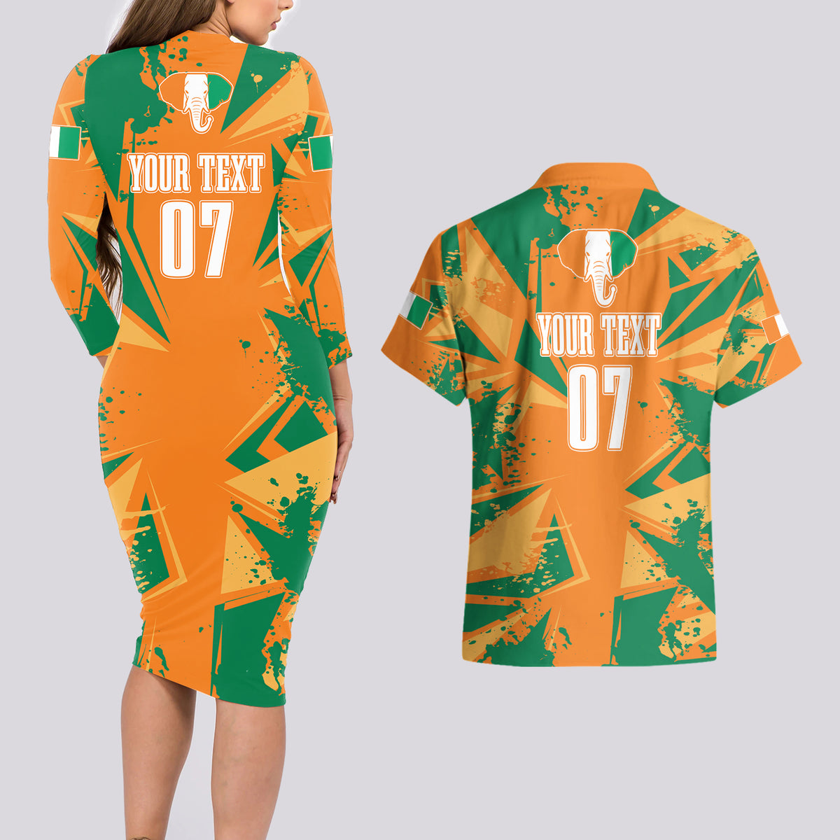 Ivory Coast Football Custom Couples Matching Long Sleeve Bodycon Dress and Hawaiian Shirt Les Elephants Champions LT7 - Wonder Print Shop