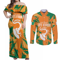 Ivory Coast Football Custom Couples Matching Off Shoulder Maxi Dress and Long Sleeve Button Shirt Les Elephants Champions LT7 - Wonder Print Shop