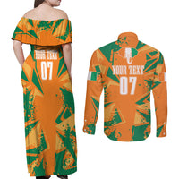 Ivory Coast Football Custom Couples Matching Off Shoulder Maxi Dress and Long Sleeve Button Shirt Les Elephants Champions LT7 - Wonder Print Shop