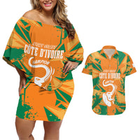 Ivory Coast Football Custom Couples Matching Off Shoulder Short Dress and Hawaiian Shirt Les Elephants Champions LT7 - Wonder Print Shop