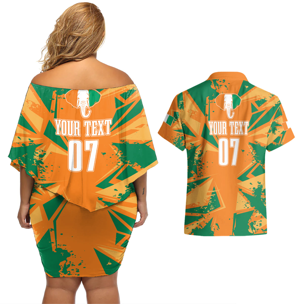 Ivory Coast Football Custom Couples Matching Off Shoulder Short Dress and Hawaiian Shirt Les Elephants Champions LT7 - Wonder Print Shop