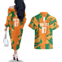 Ivory Coast Football Custom Couples Matching Off The Shoulder Long Sleeve Dress and Hawaiian Shirt Les Elephants Champions LT7 - Wonder Print Shop