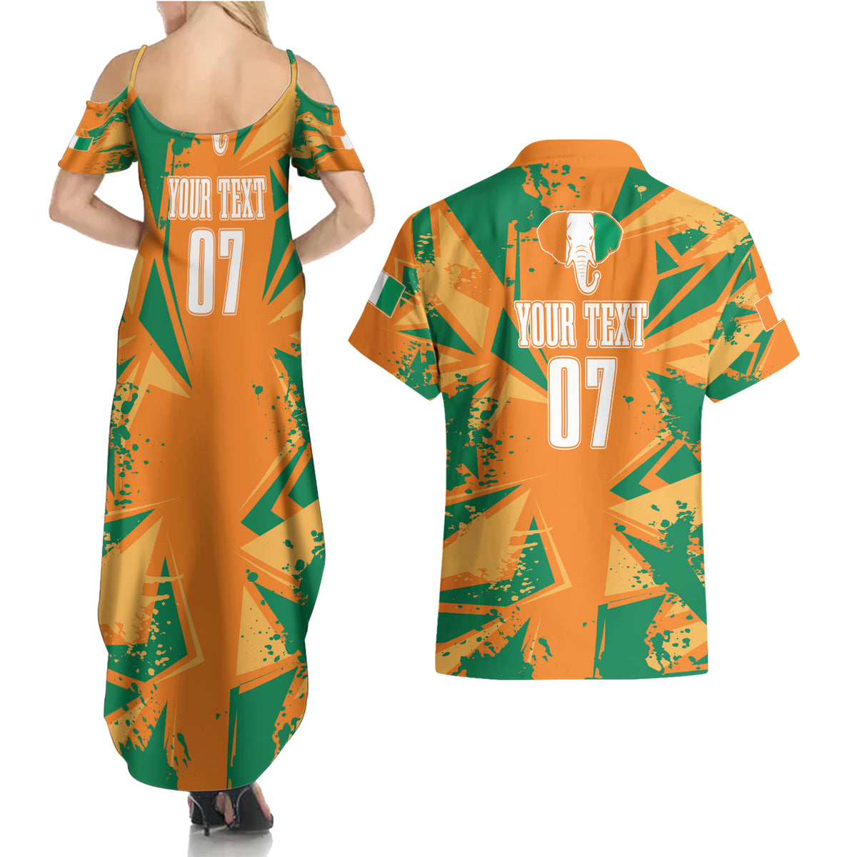 Ivory Coast Football Custom Couples Matching Summer Maxi Dress and Hawaiian Shirt Les Elephants Champions LT7 - Wonder Print Shop