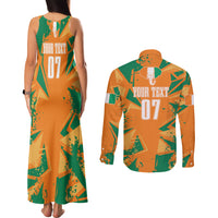 Ivory Coast Football Custom Couples Matching Tank Maxi Dress and Long Sleeve Button Shirt Les Elephants Champions LT7 - Wonder Print Shop