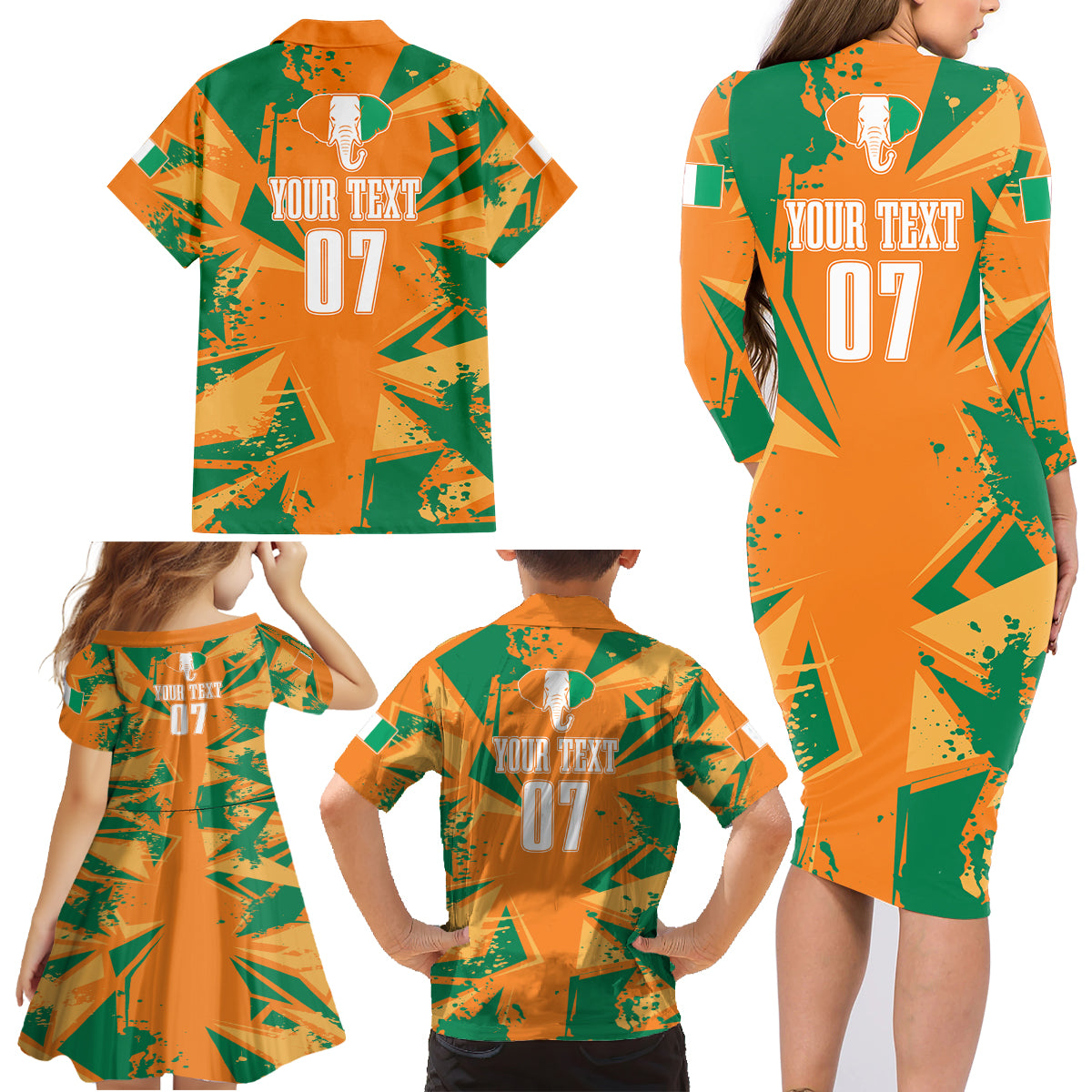 Ivory Coast Football Custom Family Matching Long Sleeve Bodycon Dress and Hawaiian Shirt Les Elephants Champions LT7 - Wonder Print Shop