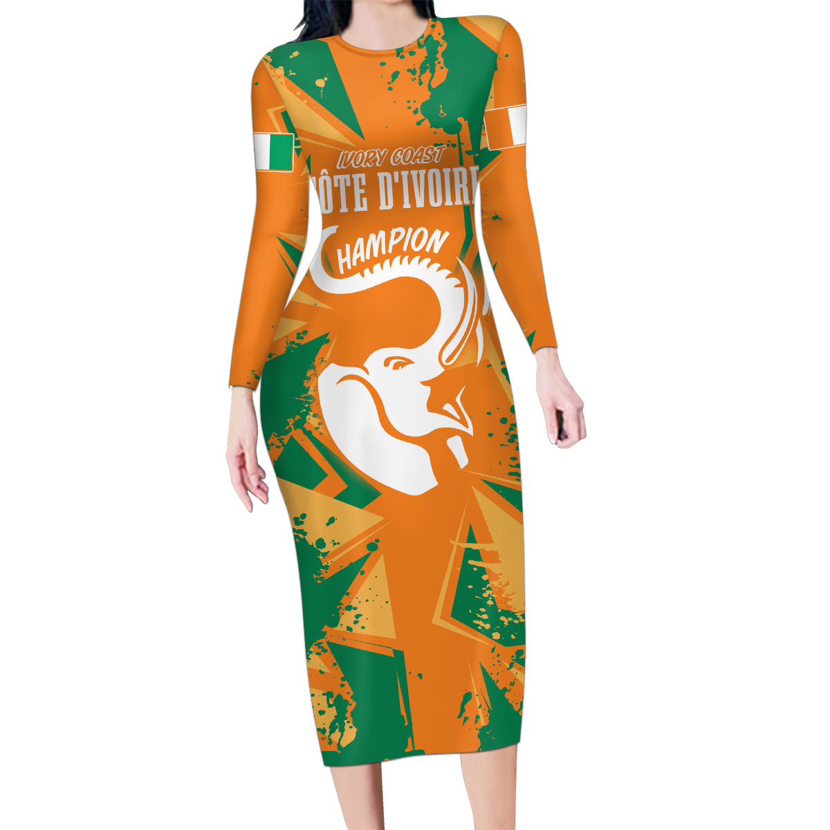 Ivory Coast Football Custom Family Matching Long Sleeve Bodycon Dress and Hawaiian Shirt Les Elephants Champions LT7 - Wonder Print Shop