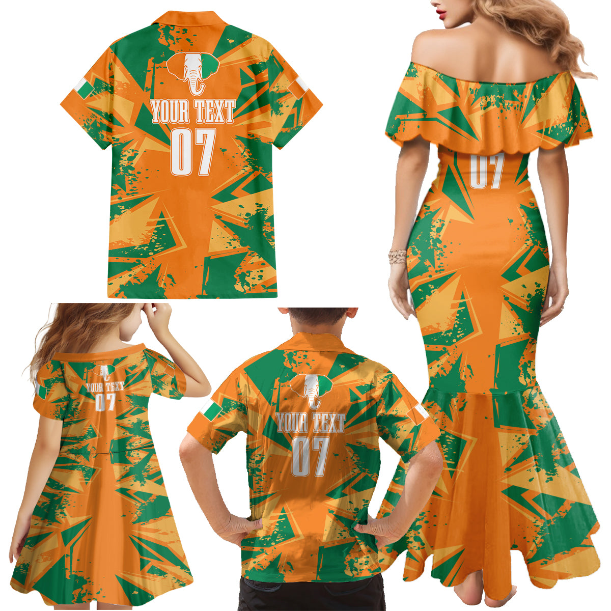 Ivory Coast Football Custom Family Matching Mermaid Dress and Hawaiian Shirt Les Elephants Champions LT7 - Wonder Print Shop